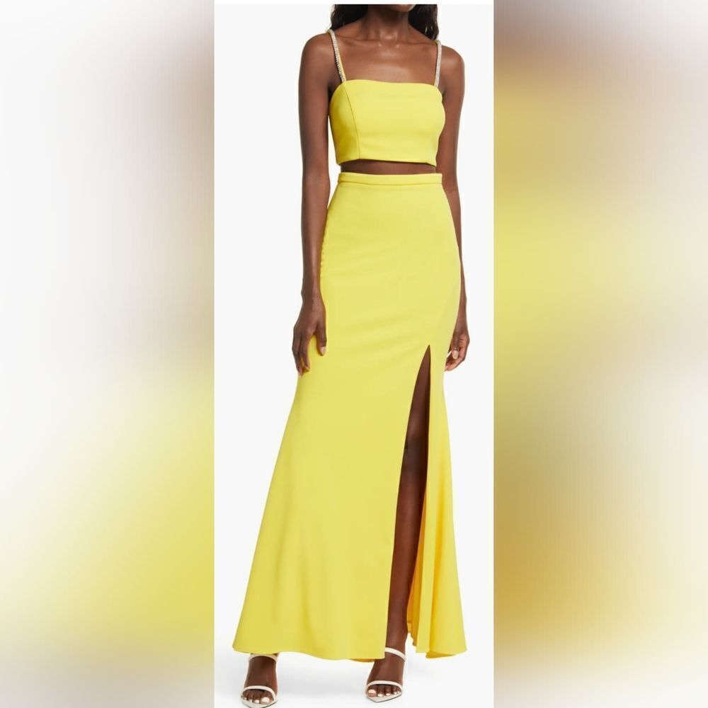 XSCAPE Crop Top & Skirt Set formal gown NWT size 12 Yellow